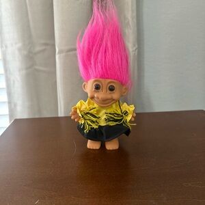 Troll Doll with Pink Hair and Yellow Shirt Cheerleader, 1992 Vintage